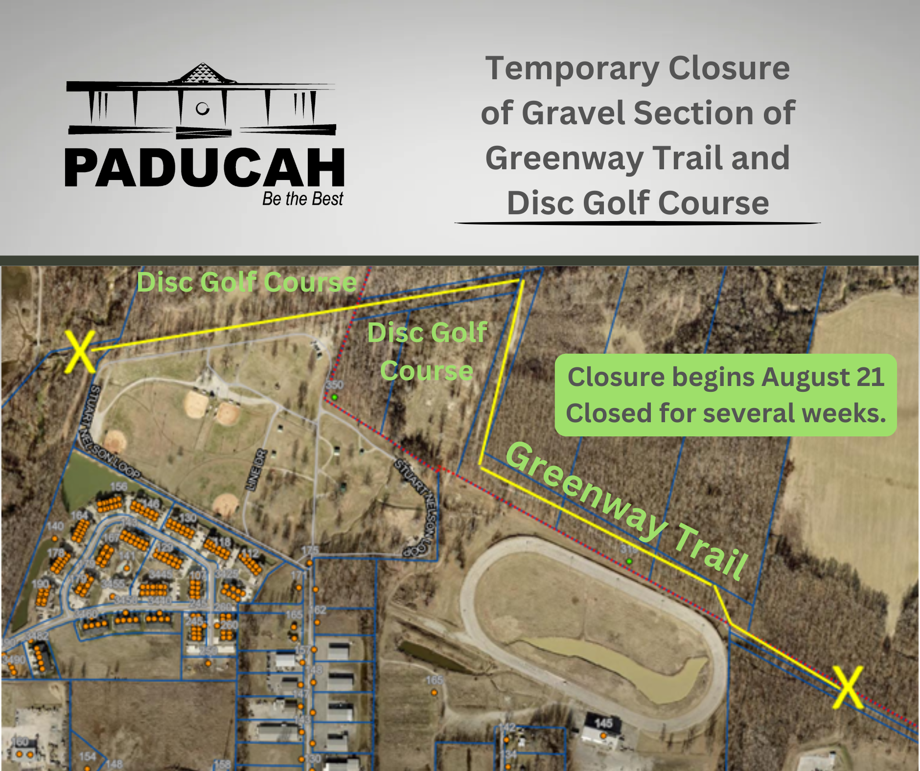 map showing greenway trail closure